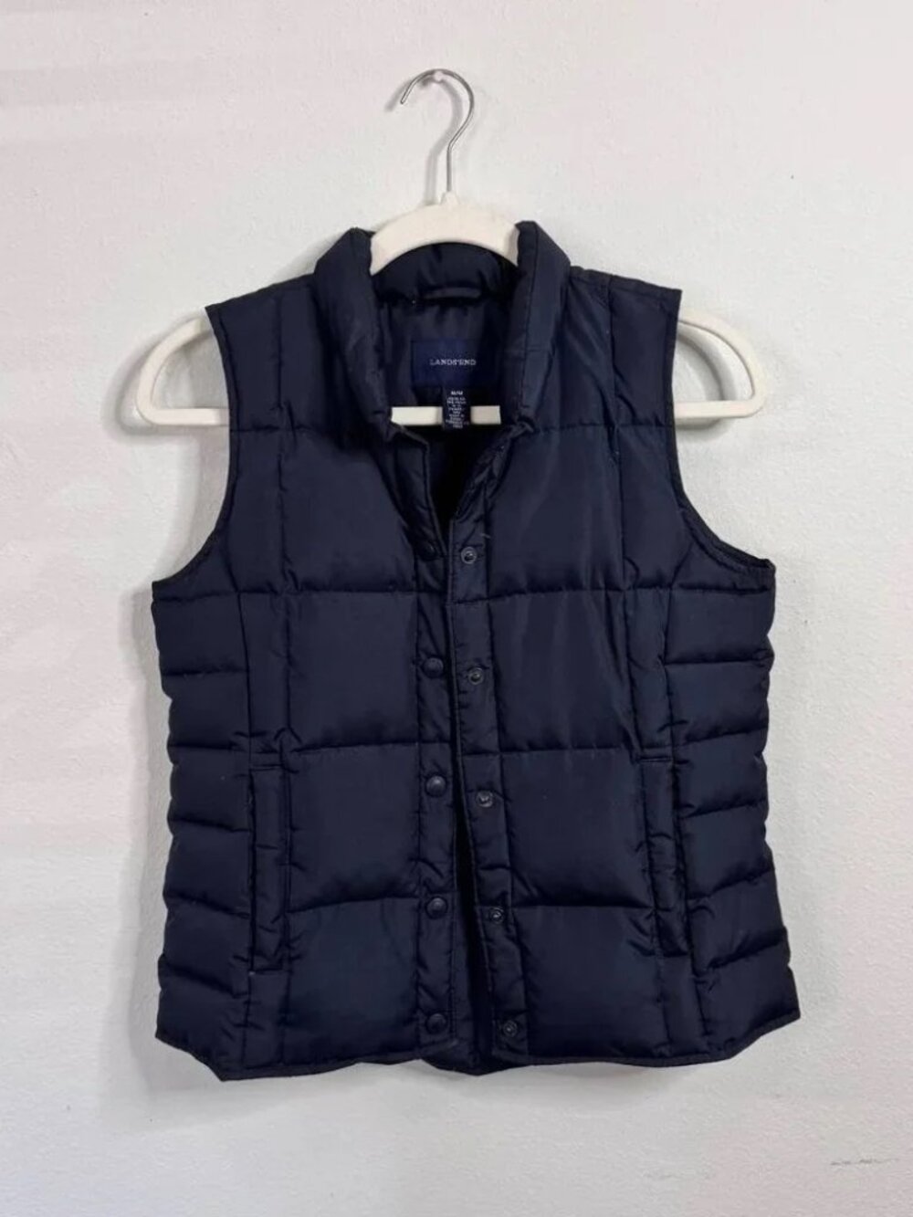 Lands’ End Puffer Vest Youth Medium (10–12) Navy Goose Down Lightweight Button